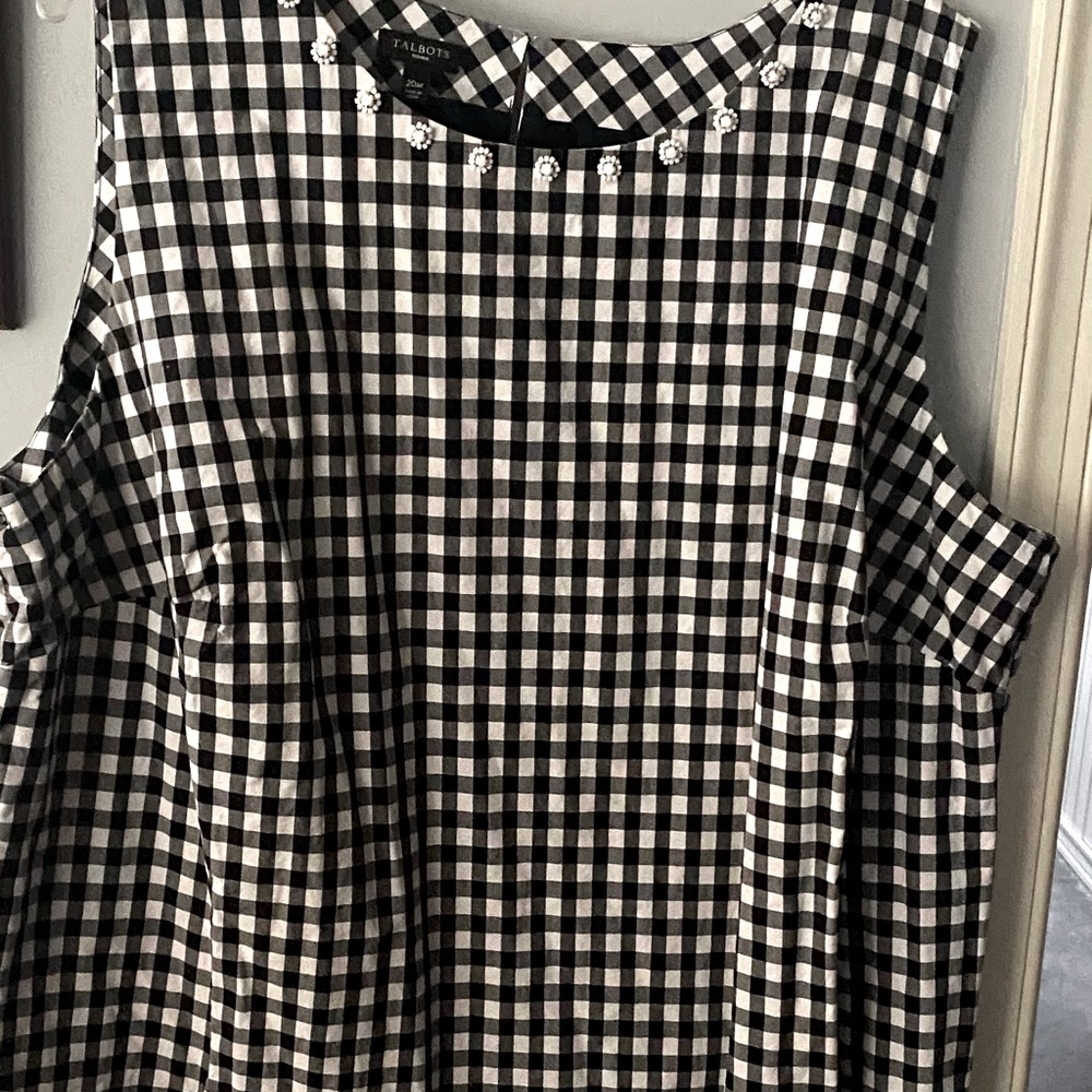 Talbots black and white gingham checked top